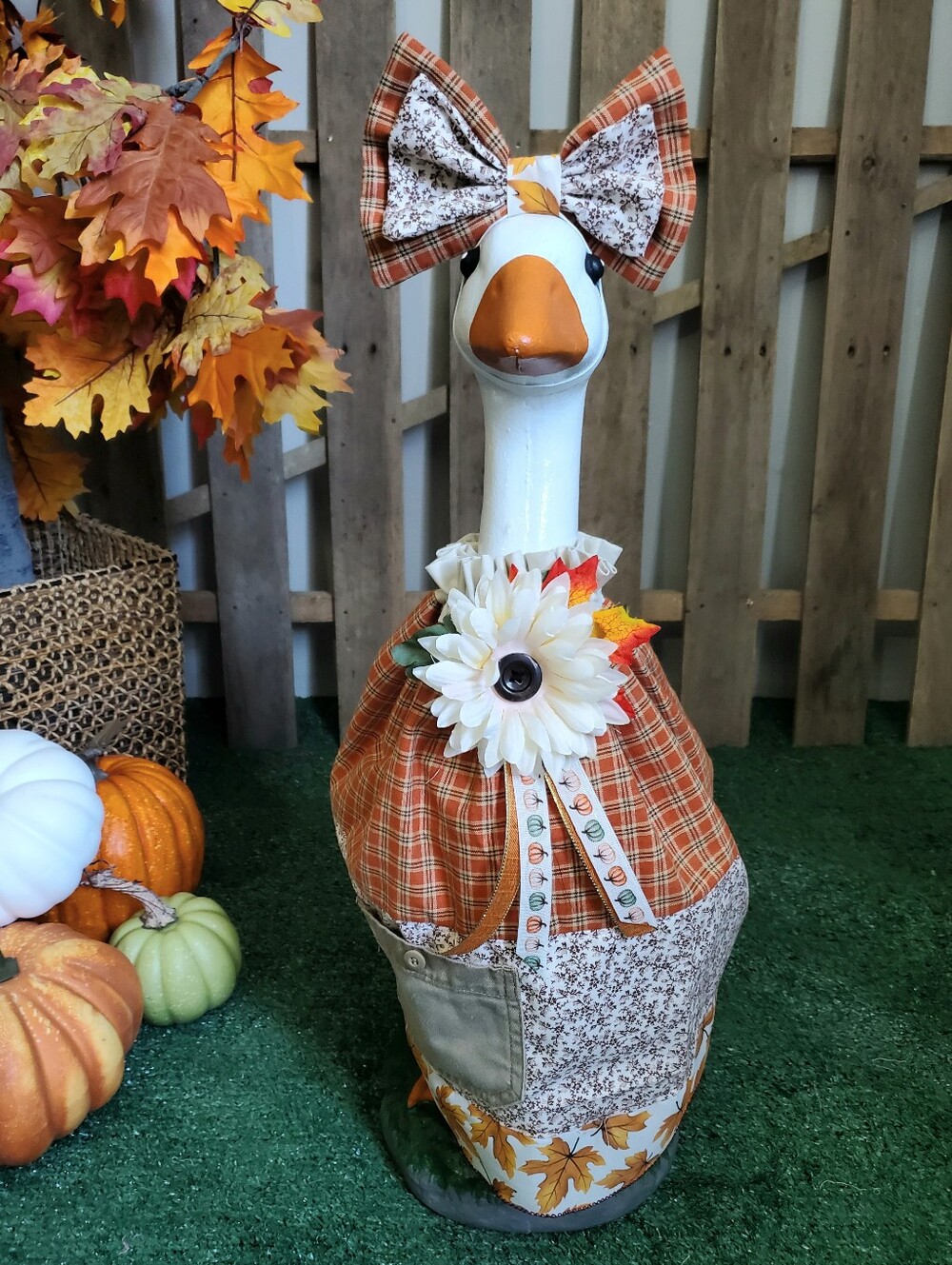23" Porch Goose Fall Dress & Bow Set